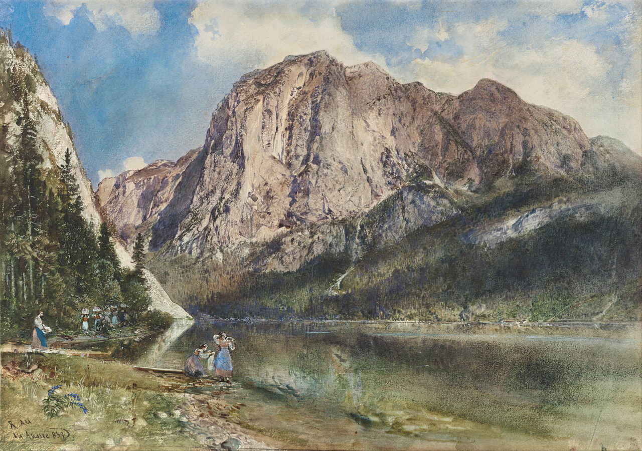 Altassee Lake and Face of Mount Trissel, vintage artwork by Rudolf von Alt, A3 (16x12") Poster Print