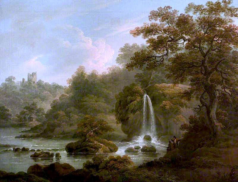 The Weeping Rock – A Waterfall at Hackfall near Ripon, West Riding of Yorkshire, vintage artwork by Anthony Devis, 12x8" (A4) Poster