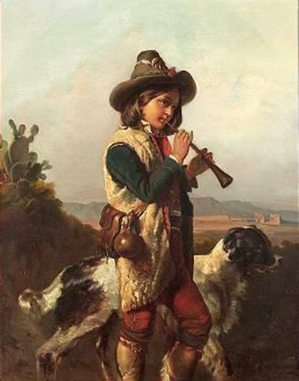 Flute Playing Shepherd with his Dog, vintage artwork by Alfred Jacques van Muyden, A3 (16x12") Poster Print