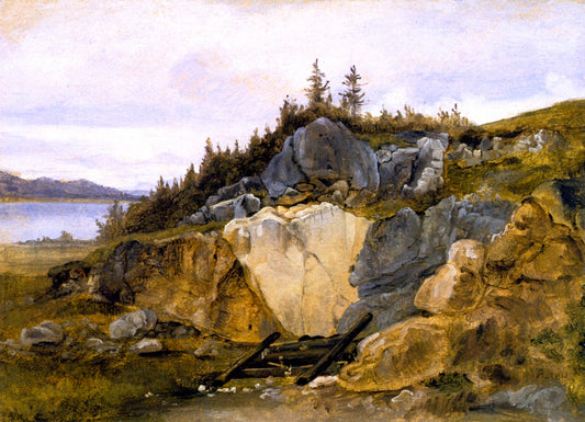 Study of Rocky Lakeside Landscape, vintage artwork by Adam Töpffer, 12x8" (A4) Poster