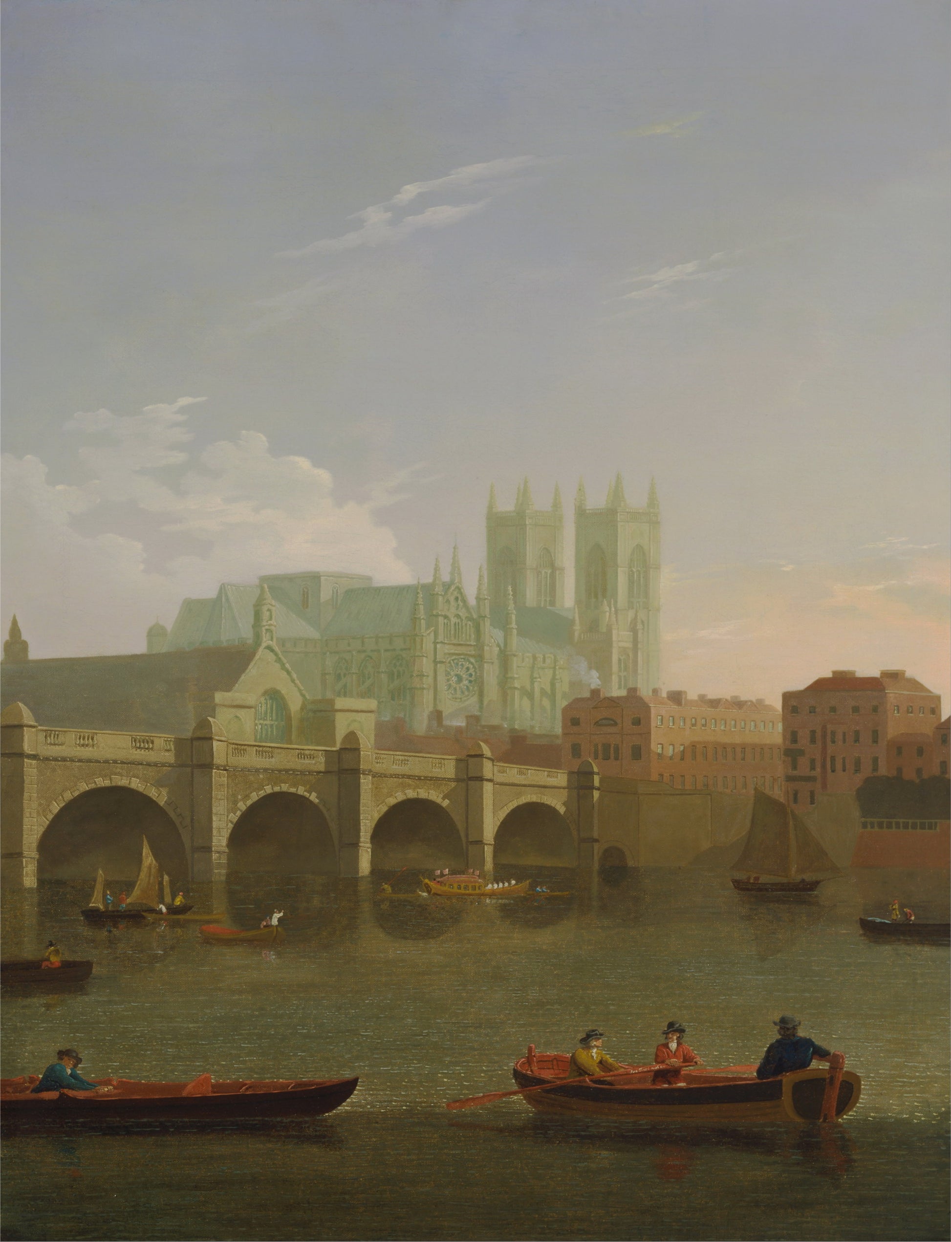 Westminster Abbey and Bridge, vintage artwork by Joseph Farington, R.A., 12x8" (A4) Poster