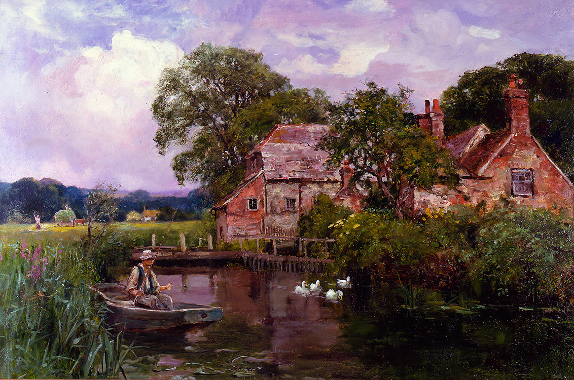 Fishing on a Quiet Backwater, vintage artwork by Henry John Yeend King, 12x8" (A4) Poster