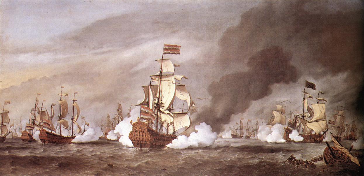 The Battle at Texel, vintage artwork by Willem van de Velde the Younger, 12x8" (A4) Poster