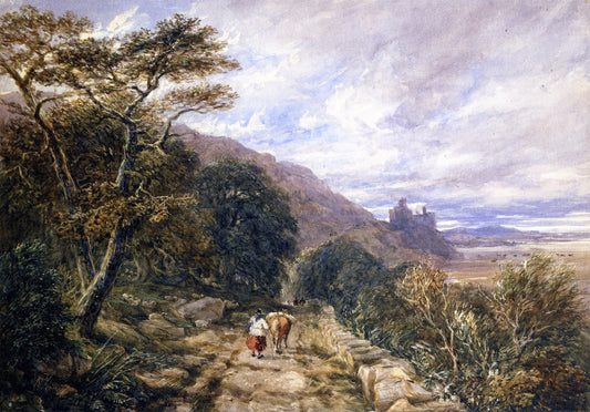 A Country Track Leading to Harlech Castle, vintage artwork by David Cox, 12x8" (A4) Poster