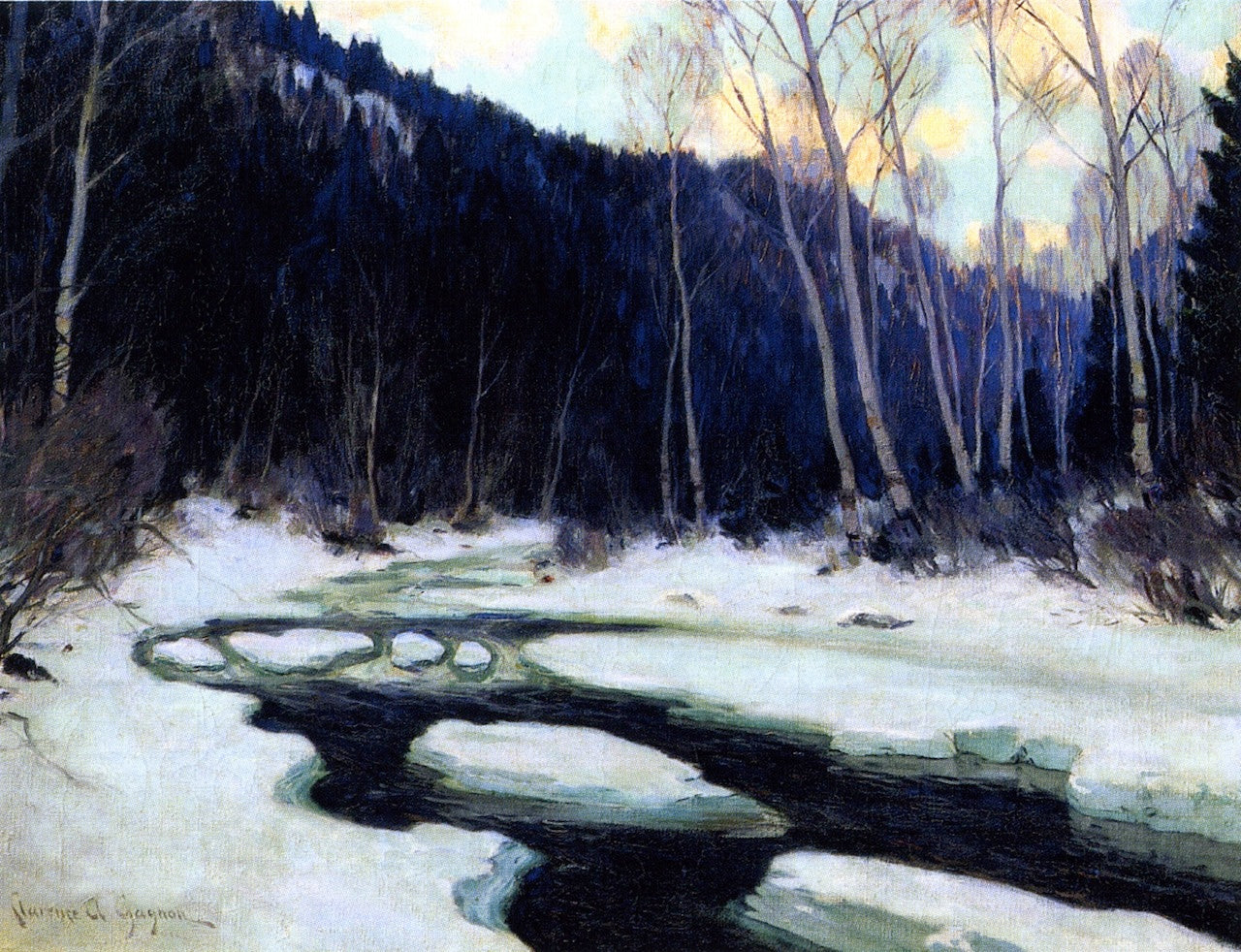 River Thaw, vintage artwork by Clarence Gagnon, 12x8" (A4) Poster
