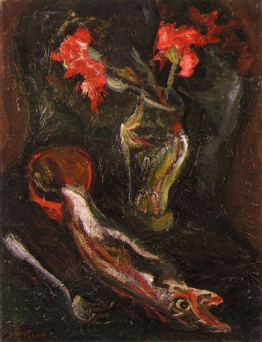Flowers and Fish, vintage artwork by Chaim Soutine, 12x8" (A4) Poster