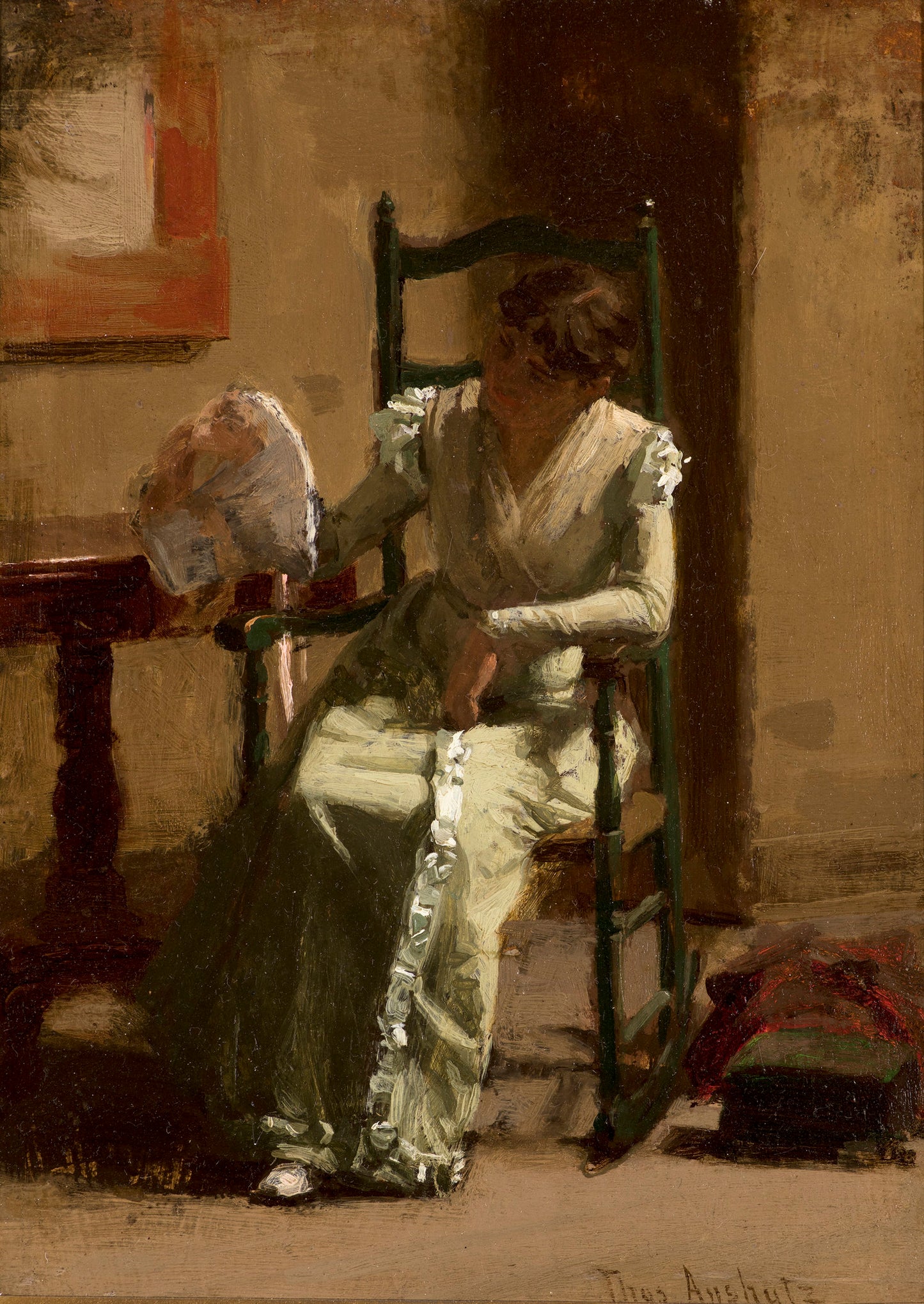 Lady with Bonnet, vintage artwork by Thomas P. Anshutz, 12x8" (A4) Poster
