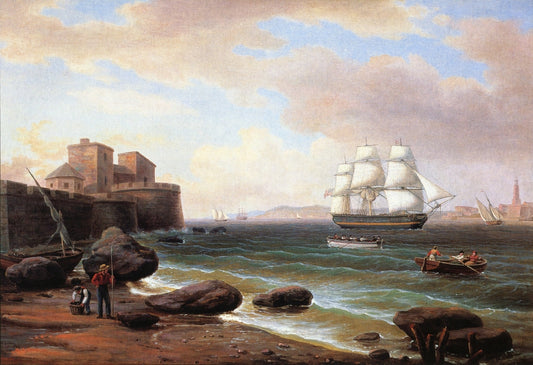 American Merchant Ship Entering Marseilles, vintage artwork by Thomas Birch, 12x8" (A4) Poster
