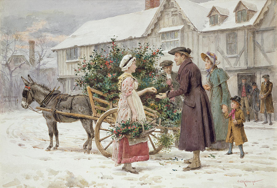 The Holly Cart, vintage artwork by George Goodwin Kilburne, 12x8" (A4) Poster