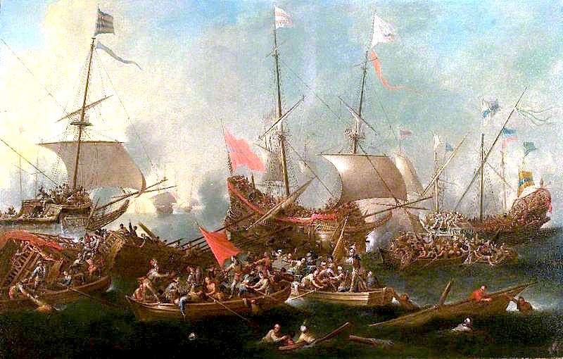 The Battle of Lepanto, 7 October 1571, vintage artwork by Andries van Eertvelt, 12x8" (A4) Poster