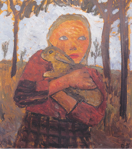 Girl with Rabbit, vintage artwork by Paula Modersohn-Becker, 12x8" (A4) Poster