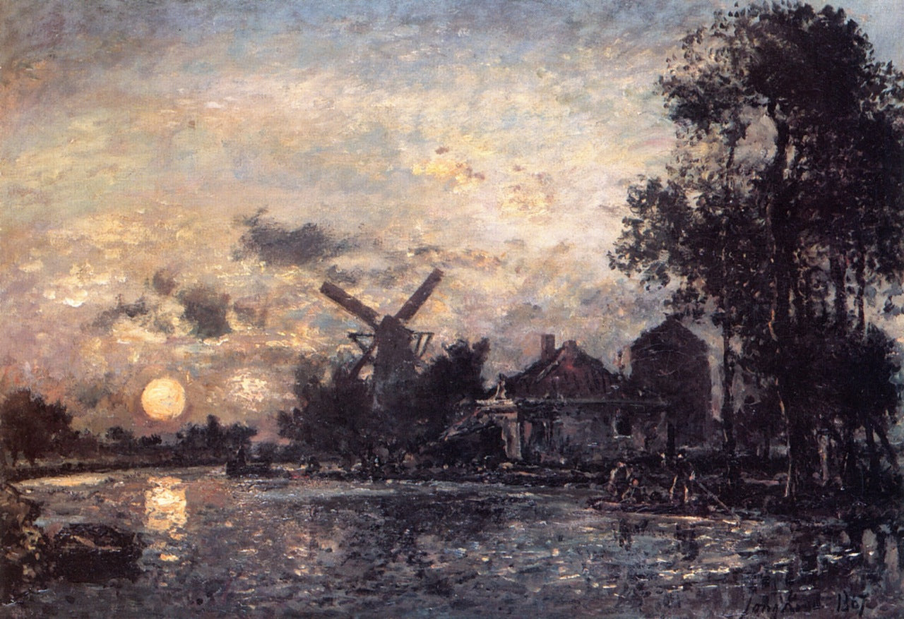 Canal in Holland in the Moonlight, vintage artwork by Johan Barthold Jongkind, A3 (16x12") Poster Print