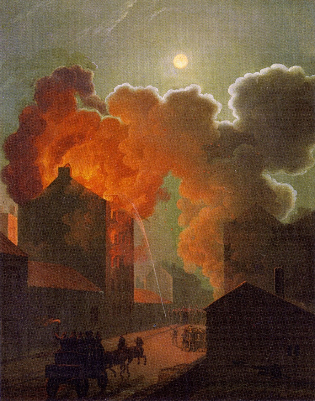 A Fire in Boston by  Midnight, vintage artwork by Robert Salmon, 12x8" (A4) Poster