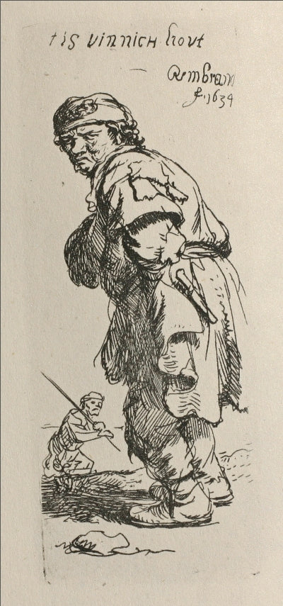 A Beggar: and a Companion Piece, Turned to the Left, vintage artwork by Rembrandt van Rijn, 12x8" (A4) Poster