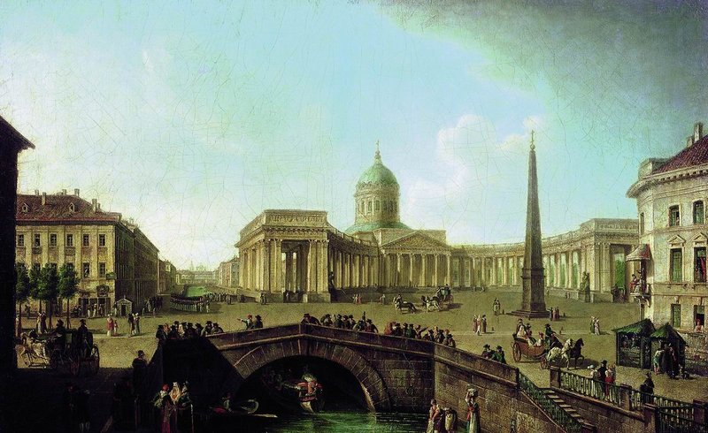 View of the Kazan Cathedral in St. Petersburg, vintage artwork by Fedor Yakovlevich Alekseev, 12x8" (A4) Poster