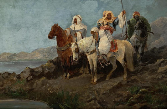An Arab Hunting Party on Horseback, vintage artwork by Niels Simonsen, A3 (16x12") Poster Print