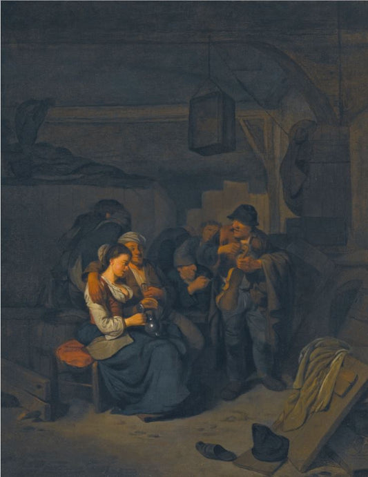 A Merry Company in a Tavern, vintage artwork by Cornelis Pietersz  Bega, 12x8" (A4) Poster