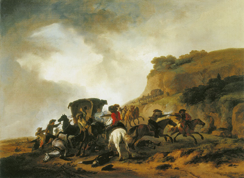 Convoy under Attack, vintage artwork by Philips Wouwerman, 12x8" (A4) Poster