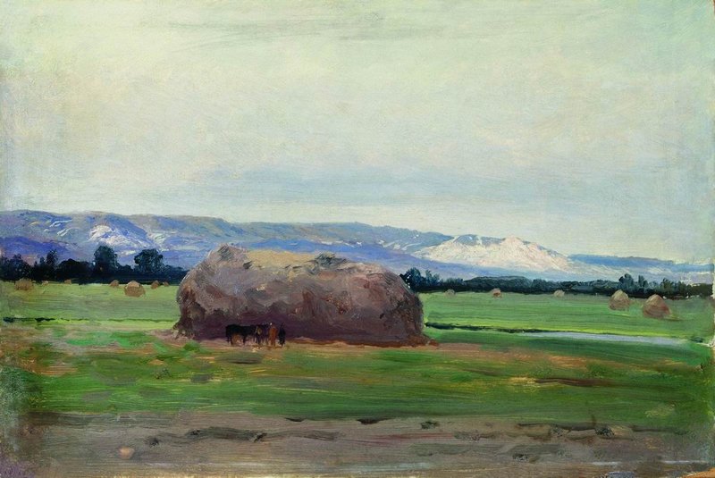 Landscape with a Haystack by Konstantin Kryzhitsky,A3(16x12")Poster