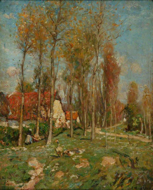 Poplars, Montreuil-sur-Mer, vintage artwork by Frederick William Jackson, 12x8" (A4) Poster