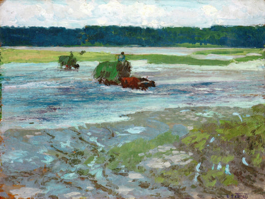 Crossing the River, vintage artwork by Edward Henry Potthast, 12x8" (A4) Poster
