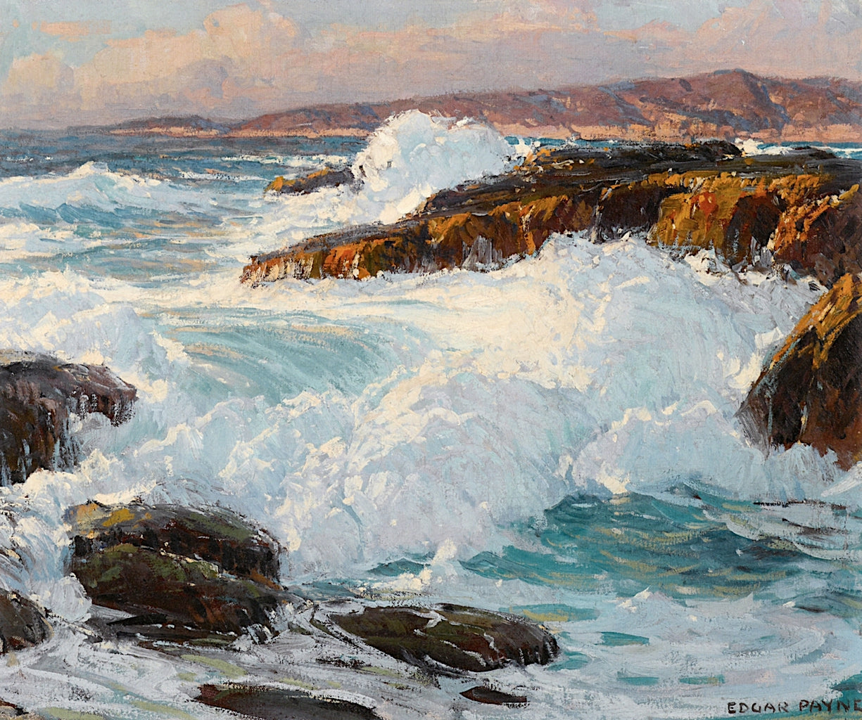 High Surf along the Laguna Coast, vintage artwork by Edgar Alwyn Payne, 12x8" (A4) Poster