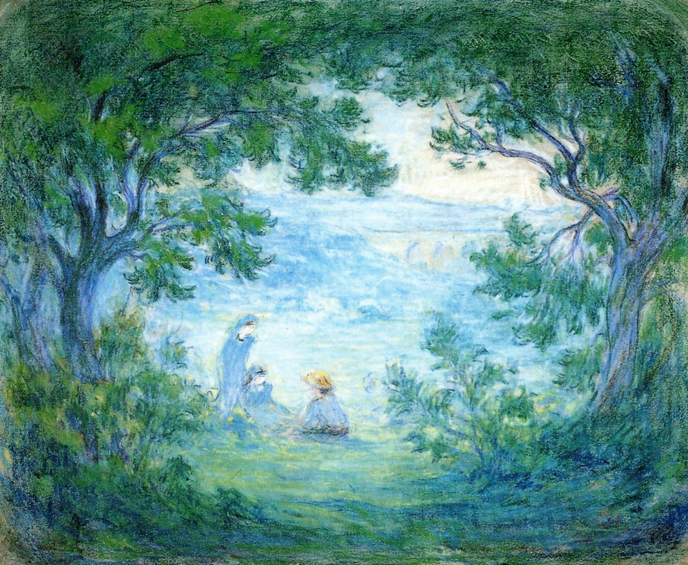 Three Girls in a Landscape, vintage artwork by Claude-Emil Schuffenecker, 12x8" (A4) Poster