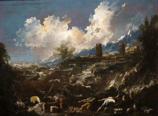 Figures Before a Stormy Sea, vintage artwork by Attributed to Alessandro Magnasco, 12x8" (A4) Poster