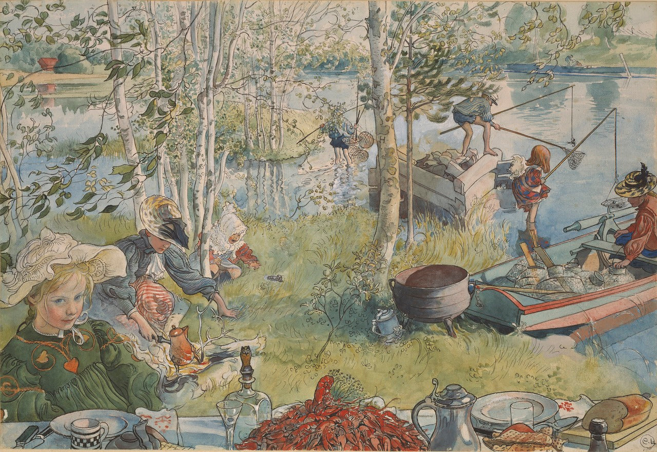 Crayfishing, vintage artwork by Carl Larsson, 12x8" (A4) Poster
