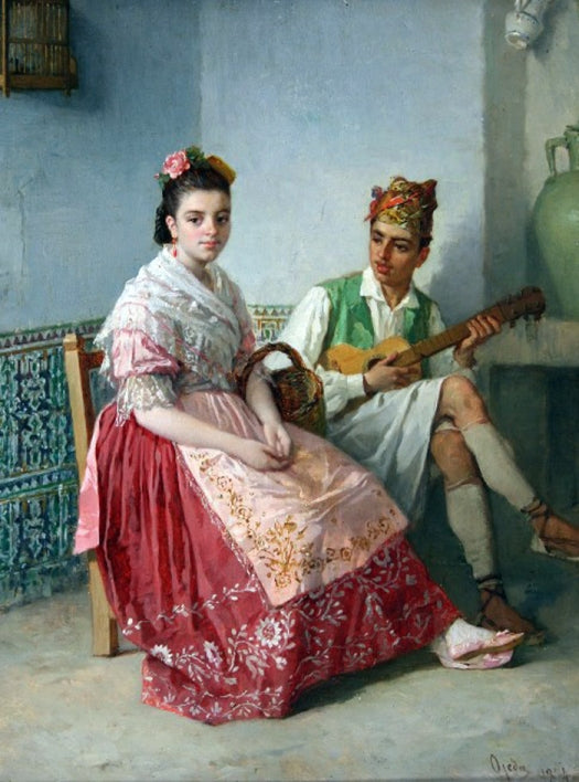 Spanish Couple, vintage artwork by Manuel Ojeda y Siles, 12x8" (A4) Poster