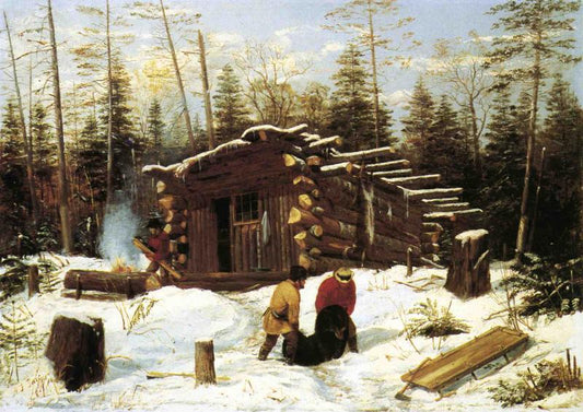 Bringing Home Game: Winter Shanty at Ragged Lake, vintage artwork by Arthur Fitzwilliam Tait, A3 (16x12") Poster Print