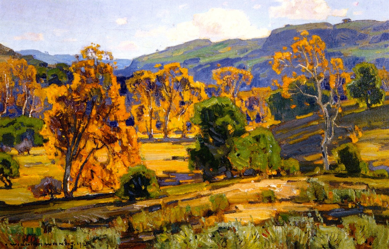 Laguna Canyon, Oaks and Sycamores, vintage artwork by William Wendt, 12x8" (A4) Poster