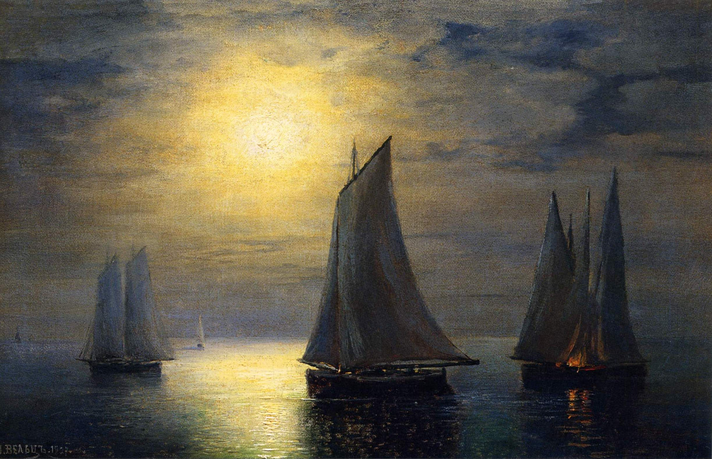 Sailboats, vintage artwork by Ivan Weltz, 12x8" (A4) Poster