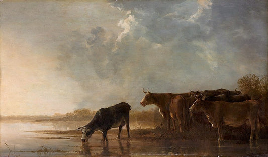 River Landscape with Cows, vintage artwork by Aelbert Cuyp, 12x8" (A4) Poster