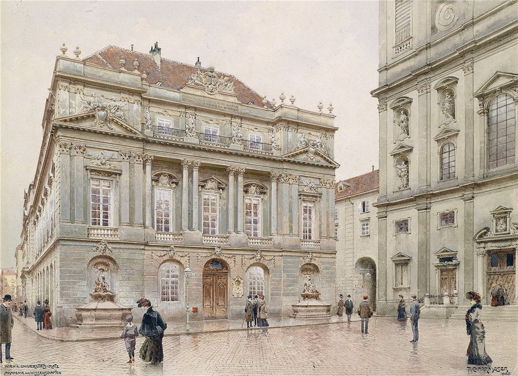 Vienna, University Square, Academy of Sciences, vintage artwork by Richard Moser, 12x8" (A4) Poster