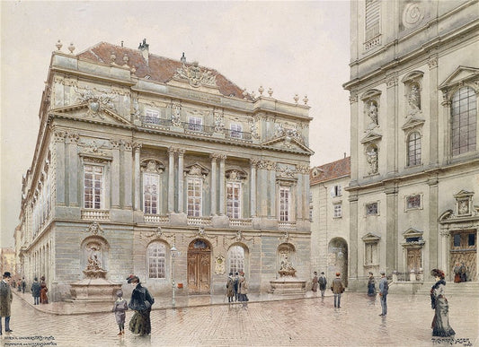 Vienna, University Square, Academy of Sciences, vintage artwork by Richard Moser, 12x8" (A4) Poster