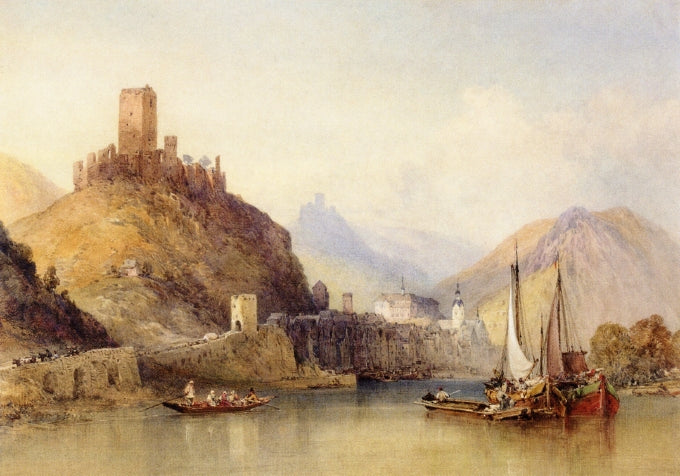 Castle and Town of Cochem on the Moselle, vintage artwork by William Callow, R.W.S., A3 (16x12") Poster Print