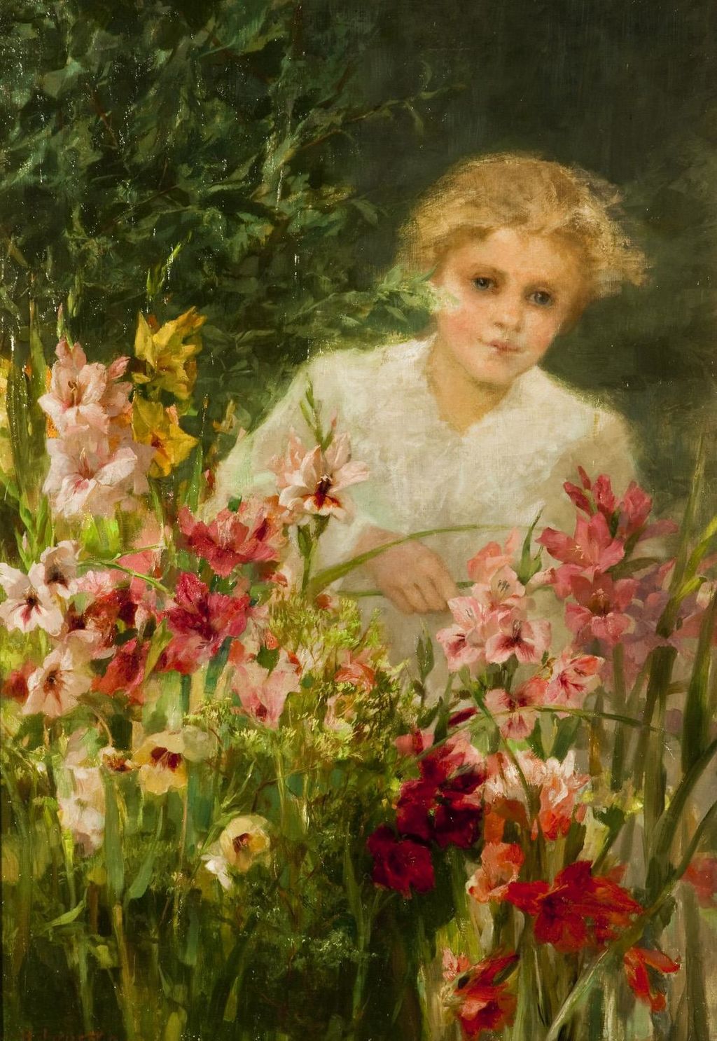 Girl amid the Irises, vintage artwork by Hermine Laukota, 12x8" (A4) Poster