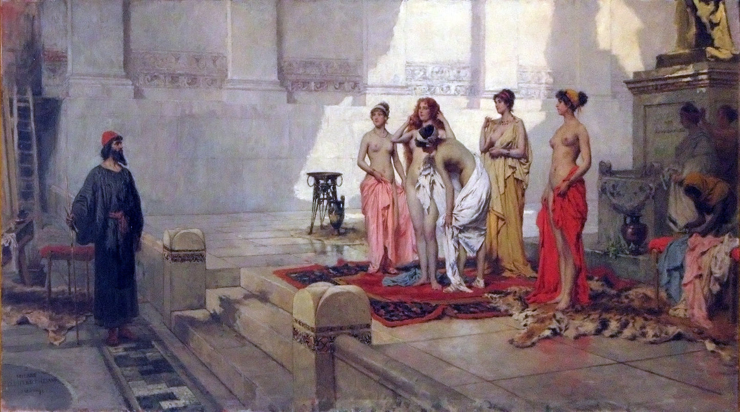 Zeuxis and the young women of Kroton, vintage artwork by Eleuterio Pagliano, 12x8" (A4) Poster