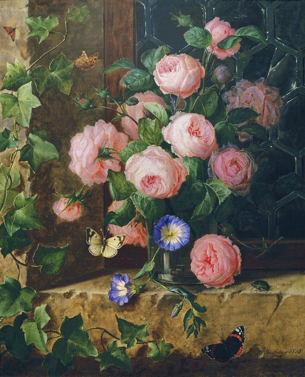 Flower still life with gerbera, vintage artwork by Josef Lauer, A3 (16x12") Poster Print