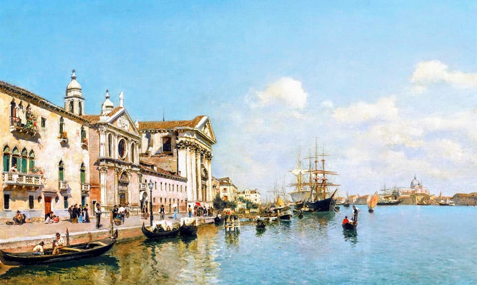 The Zattere, Venice, vintage artwork by Federico del Campo, 12x8" (A4) Poster