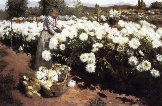 Chrysanthemum Garden in Southern California, vintage artwork by Fannie Eliza Duvall, 12x8" (A4) Poster