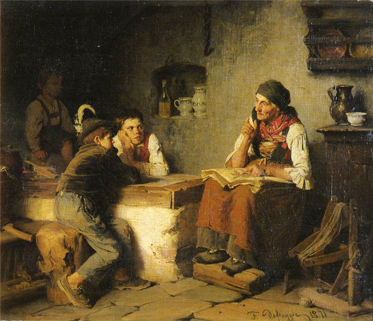 Die marchenerzahlerin, vintage artwork by Franz von Defregger, 12x8" (A4) Poster