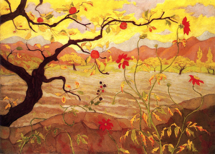 Apple Tree with Red Fruit, vintage artwork by Paul Ranson, 12x8