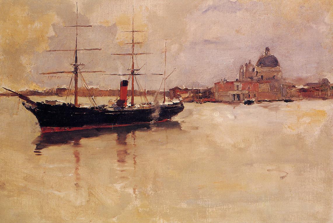 Ship in Grand Canal, vintage artwork by Frank Duveneck, 12x8" (A4) Poster