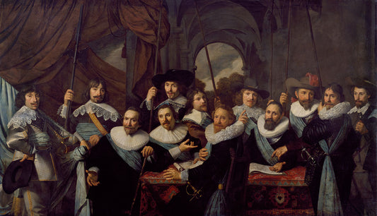 Gunmen from the company of Captain Dirck Tholinx and Lieutenant Pieter Adriaensz. Raep, vintage artwork by Pauwels van Hillegaert, 12x8" (A4) Poster