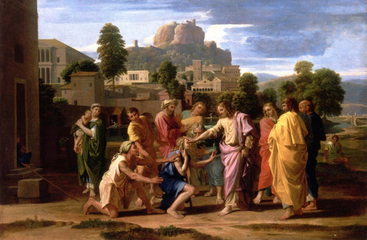 Christ Healing the Blind, vintage artwork by Nicolas Poussin, 12x8" (A4) Poster