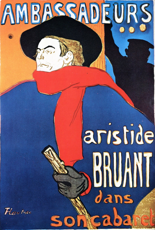 Ambassadeurs: Aristide Bruant dans son Cabaret, vintage artwork by Henri de Toulouse-Lautrec, 12x8" (A4) Poster