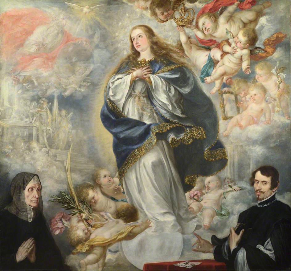 The Immaculate Conception of the Virgin with Two Donors, vintage artwork by Juan de Valdes Leal, 12x8" (A4) Poster