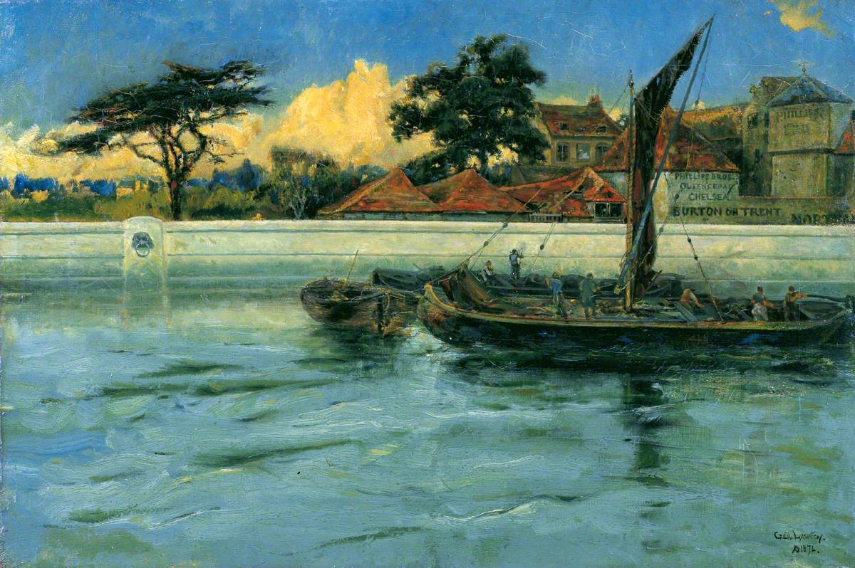 Barges by  an Embankment, vintage artwork by Cecil Gordon Lawson, 12x8" (A4) Poster